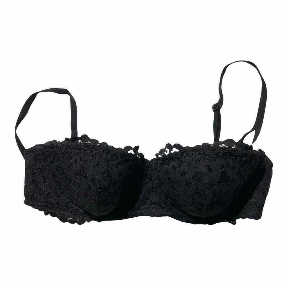 #3486-2 Victoria's Secret Lined Double Balconette Underwire Lace Bra 32C Black